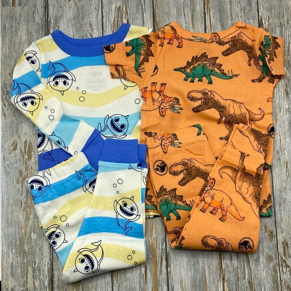 Baby Shark & Dinosaur Snug Fit Cotton Pajamas 2, 2-Piece Sets Size 18M